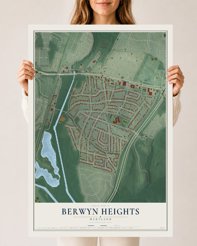 Map of Berwyn Heights, Maryland, 24 x 36 inch unframed archival matte print