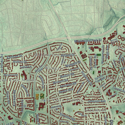 Second close-up of the map of Bethesda, Maryland print showing more streets and buildings