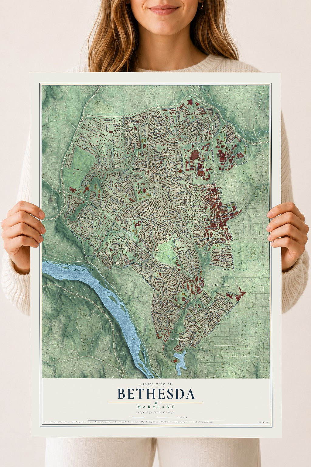 Map of Bethesda, Maryland, 18 x 24 inch unframed archival matte print