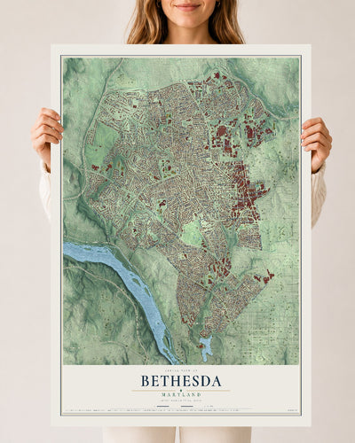Map of Bethesda, Maryland, 24 x 36 inch unframed archival matte print