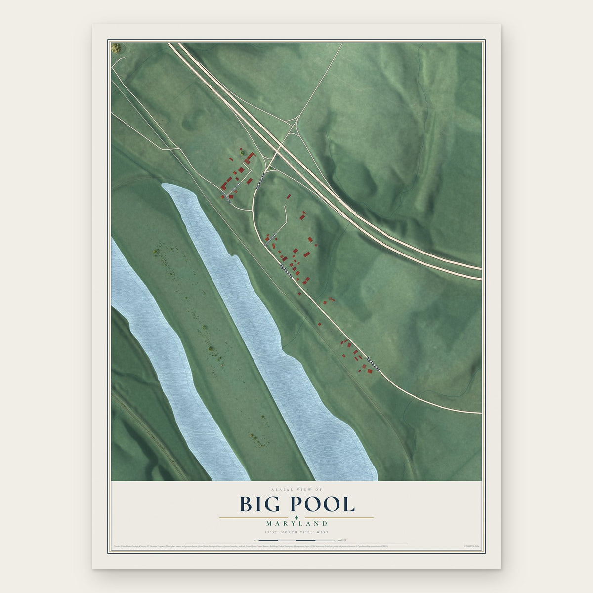 Big Pool, Maryland map print, the full design