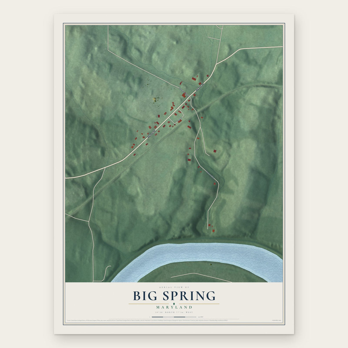 Big Spring, Maryland map print, the full design