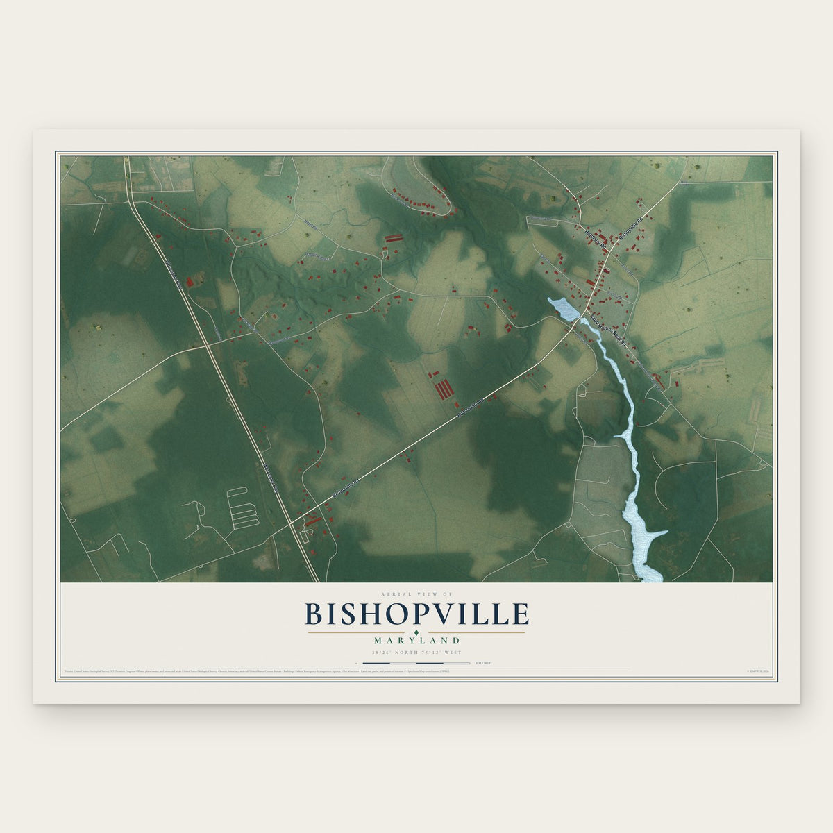 Bishopville, Maryland map print, the full design