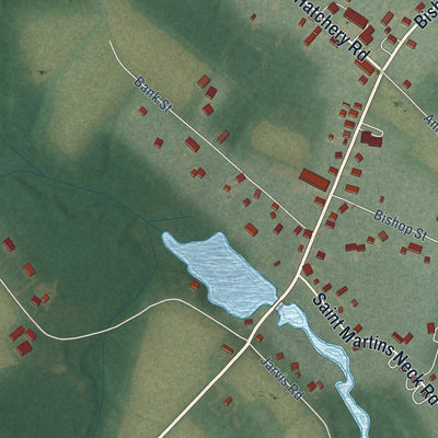 Close-up of the map of Bishopville, Maryland print showing street and building detail