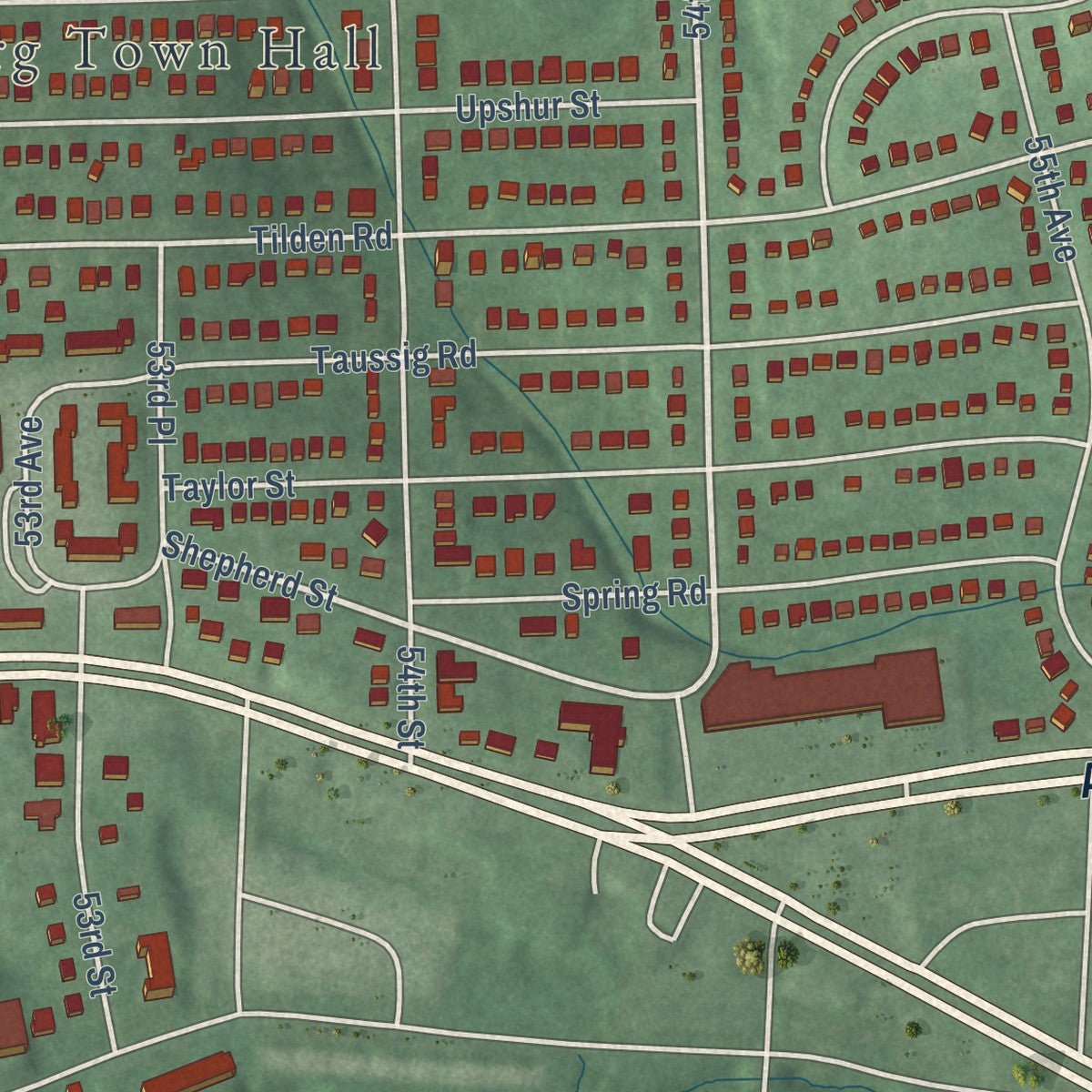 Close-up of the map of Bladensburg, Maryland print showing street and building detail