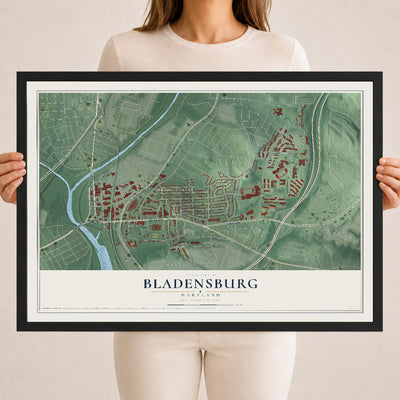 Map of Bladensburg, Maryland, 18 x 24 inch print in a black wood frame