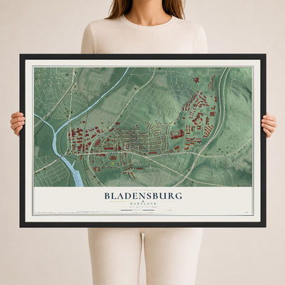 Map of Bladensburg, Maryland, 24 x 36 inch print in a black wood frame