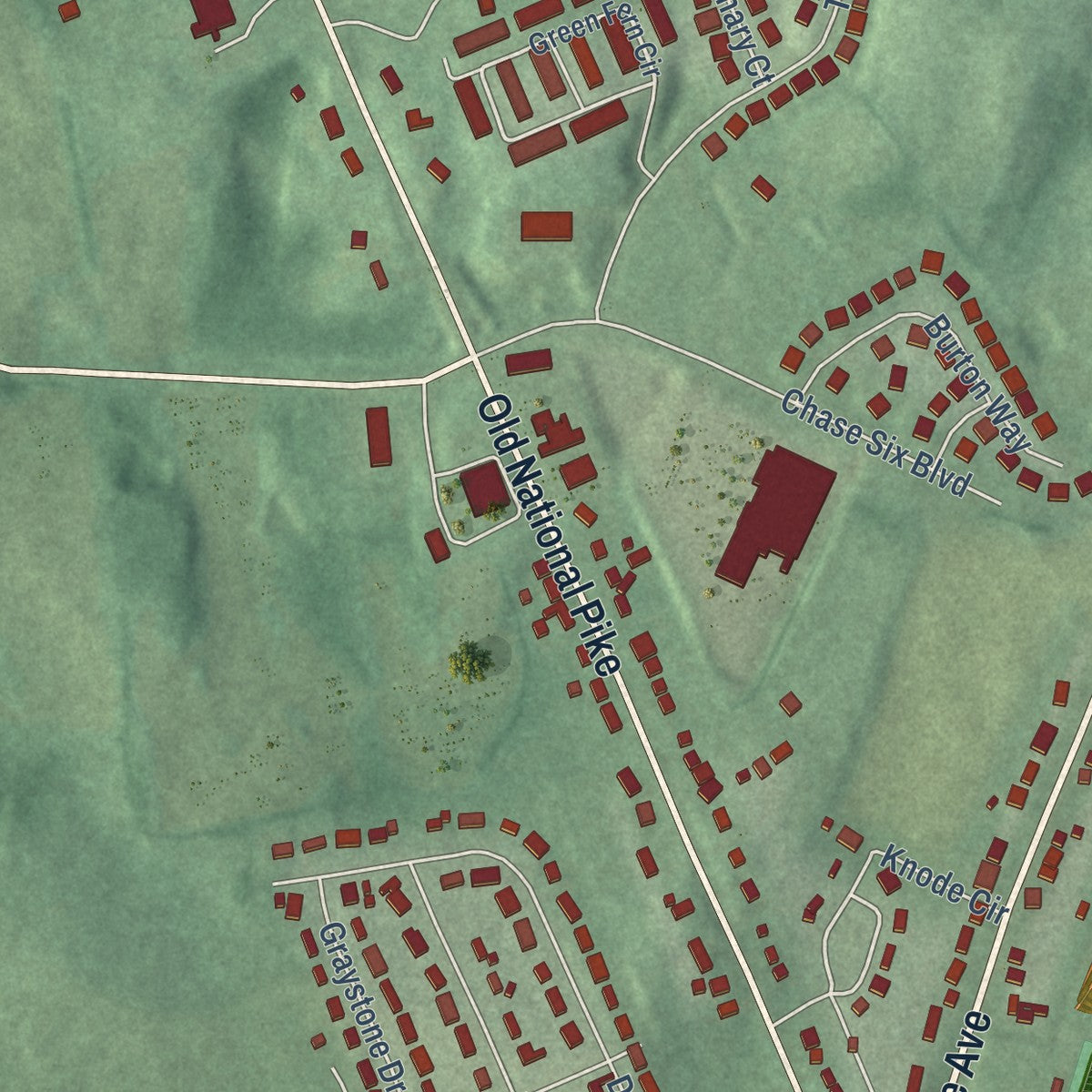 Second close-up of the map of Boonsboro, Maryland print showing more streets and buildings