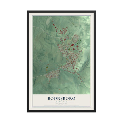 Map of Boonsboro, Maryland, 12 x 18 inch print in a black wood frame