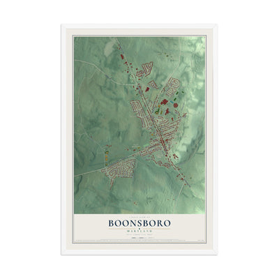 Map of Boonsboro, Maryland, 12 x 18 inch print in a white wood frame