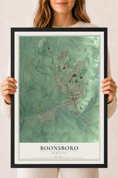 Map of Boonsboro, Maryland, 18 x 24 inch print in a black wood frame