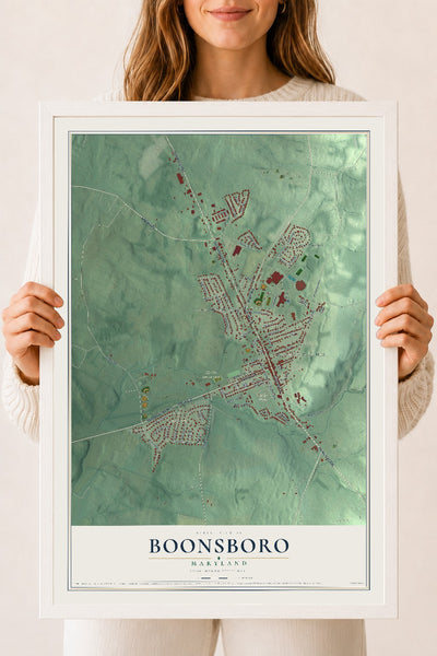 Map of Boonsboro, Maryland, 18 x 24 inch print in a white wood frame