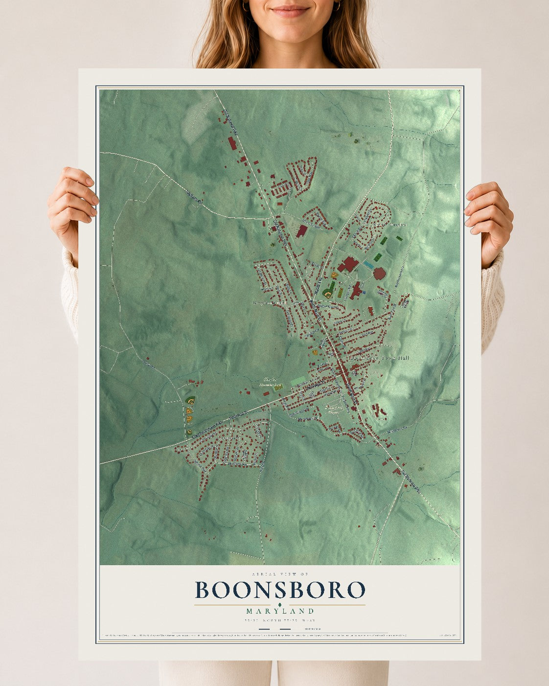 Map of Boonsboro, Maryland, 24 x 36 inch unframed archival matte print