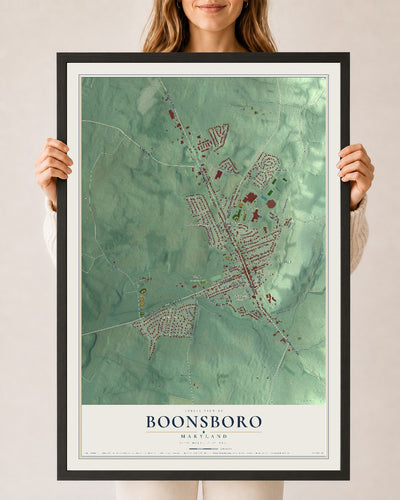 Map of Boonsboro, Maryland, 24 x 36 inch print in a black wood frame