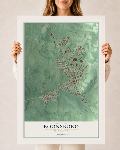 Map of Boonsboro, Maryland, 24 x 36 inch print in a white wood frame