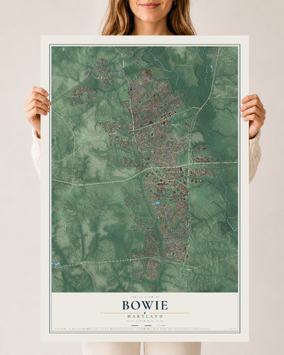 Map of Bowie, Maryland, 24 x 36 inch unframed archival matte print