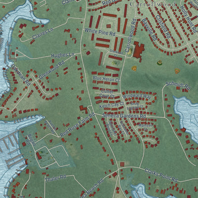 Close-up of the map of Bowleys Quarters, Maryland print showing street and building detail