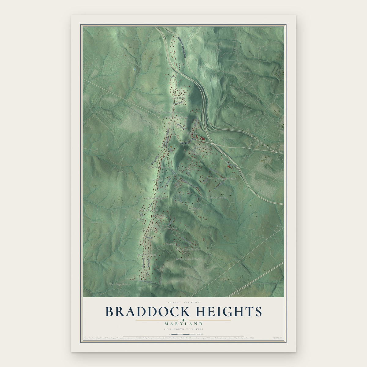 Braddock Heights, Maryland map print, the full design