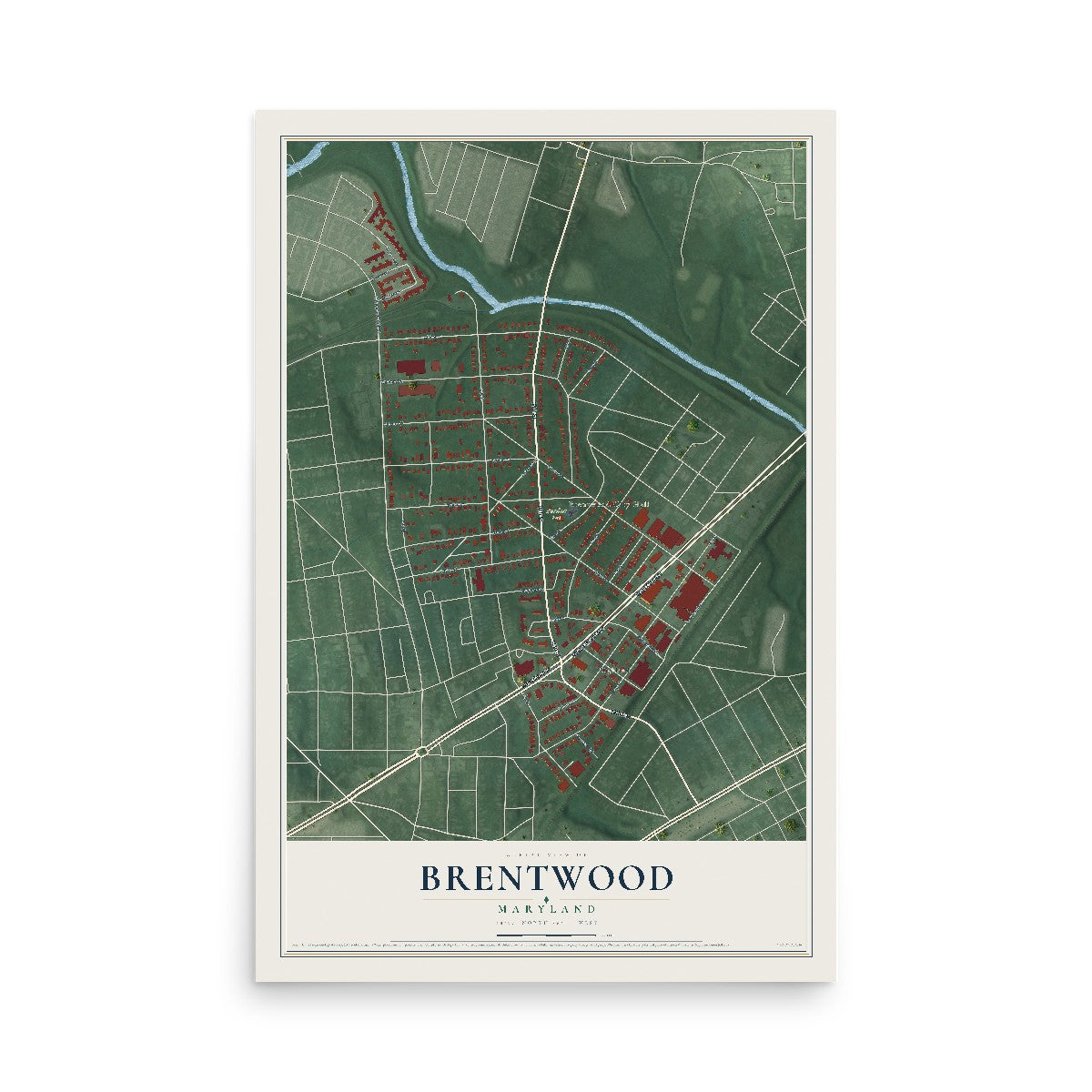 Map of Brentwood, Maryland, 12 x 18 inch unframed archival matte print