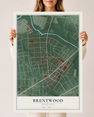 Map of Brentwood, Maryland, 24 x 36 inch unframed archival matte print