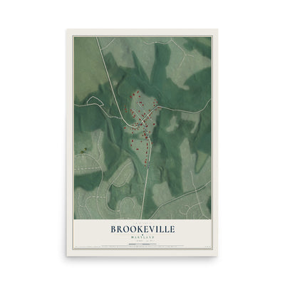 Map of Brookeville, Maryland, 12 x 18 inch unframed archival matte print
