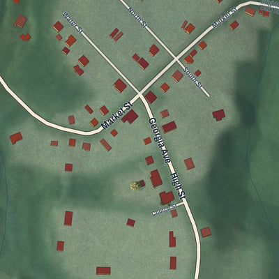 Close-up of the map of Brookeville, Maryland print showing street and building detail