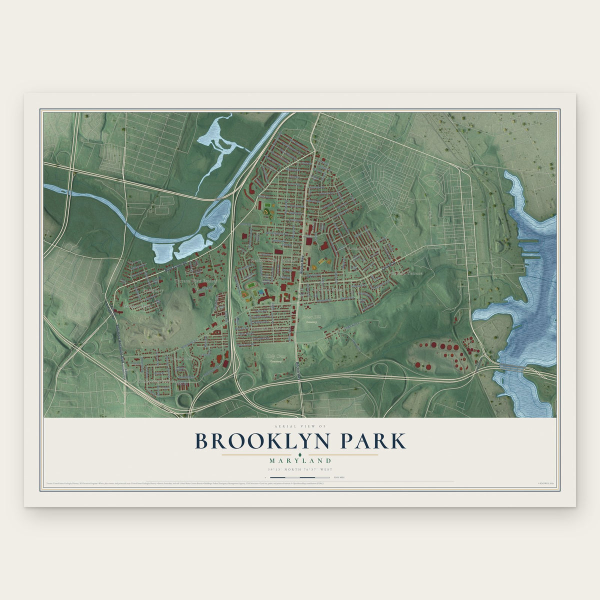 Brooklyn Park, Maryland map print, the full design