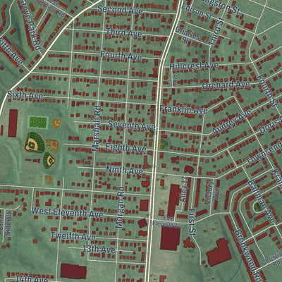 Close-up of the map of Brooklyn Park, Maryland print showing street and building detail