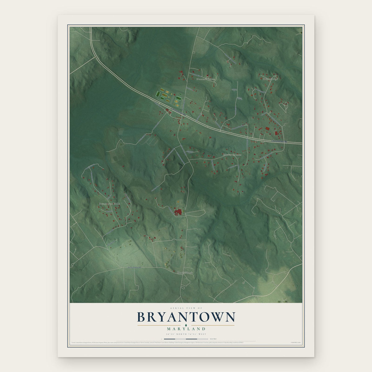 Bryantown, Maryland map print, the full design
