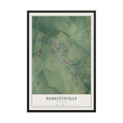 Map of Burkittsville, Maryland, 12 x 18 inch print in a black wood frame
