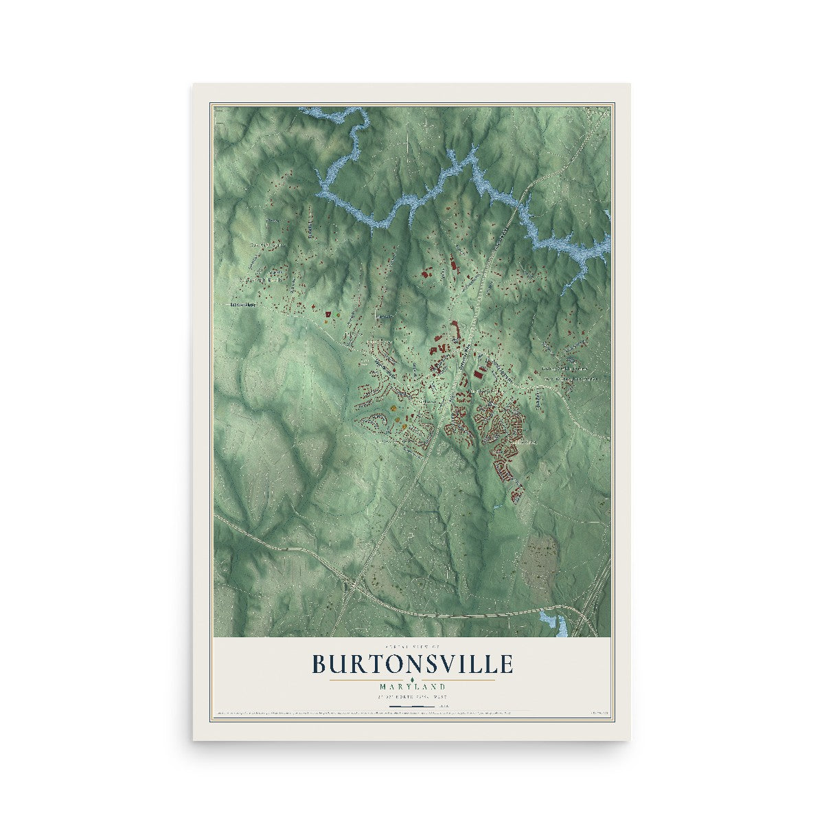 Map of Burtonsville, Maryland, 12 x 18 inch unframed archival matte print