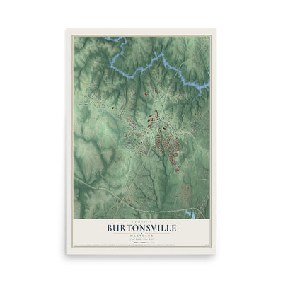 Map of Burtonsville, Maryland, 12 x 18 inch unframed archival matte print