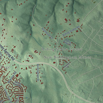 Second close-up of the map of Burtonsville, Maryland print showing more streets and buildings