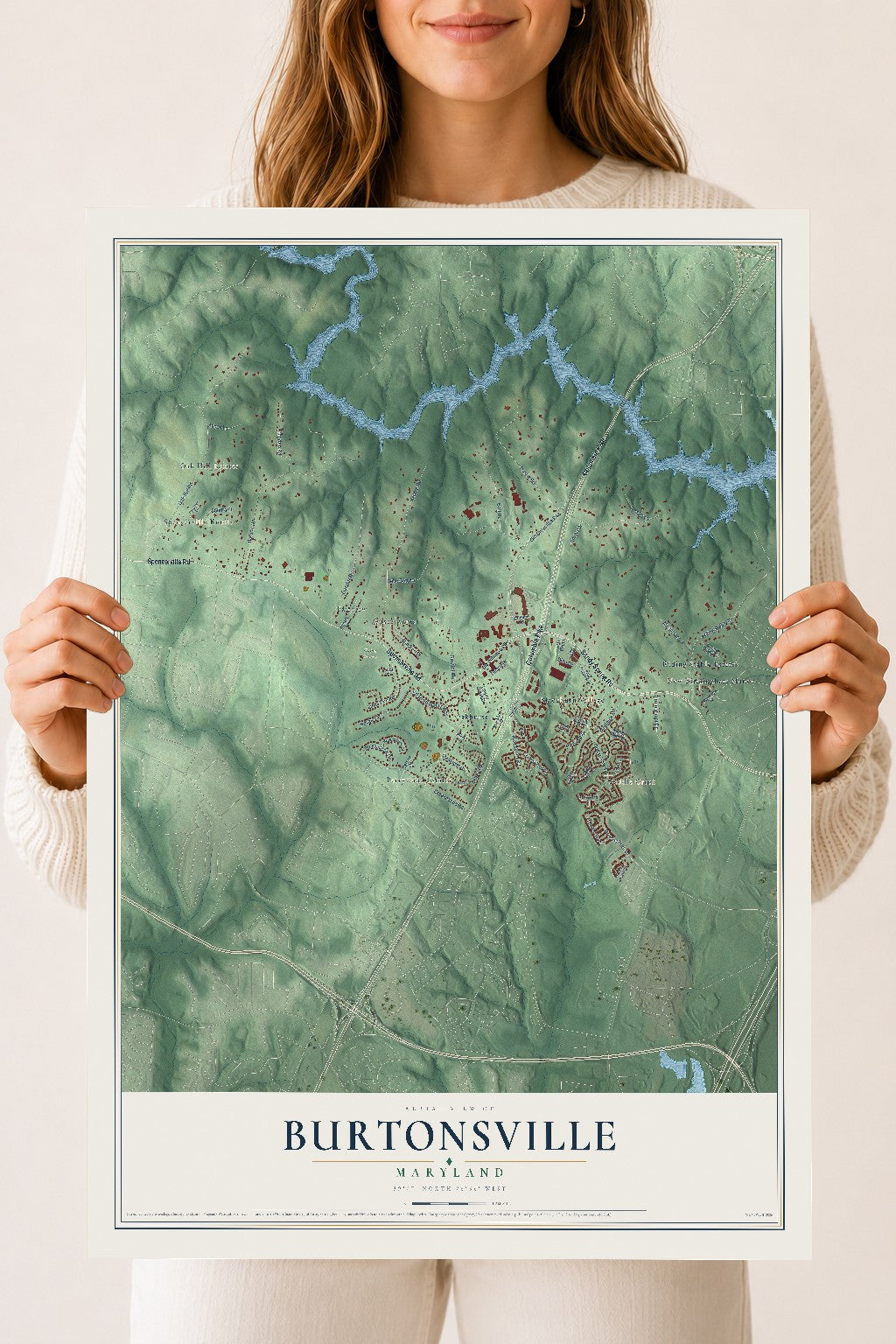 Map of Burtonsville, Maryland, 18 x 24 inch unframed archival matte print