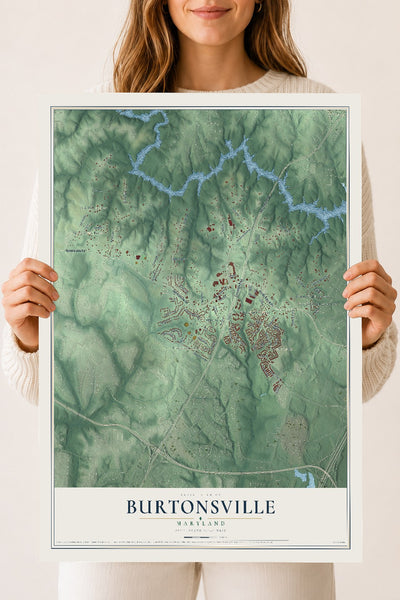 Map of Burtonsville, Maryland, 18 x 24 inch unframed archival matte print