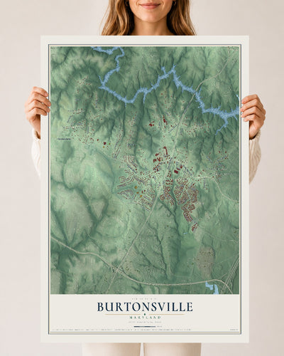 Map of Burtonsville, Maryland, 24 x 36 inch unframed archival matte print