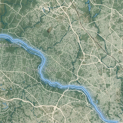 Close-up of the map of C&O Canal, Maryland print showing street and building detail