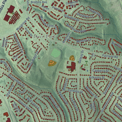 Close-up of the map of Calverton, Maryland print showing street and building detail