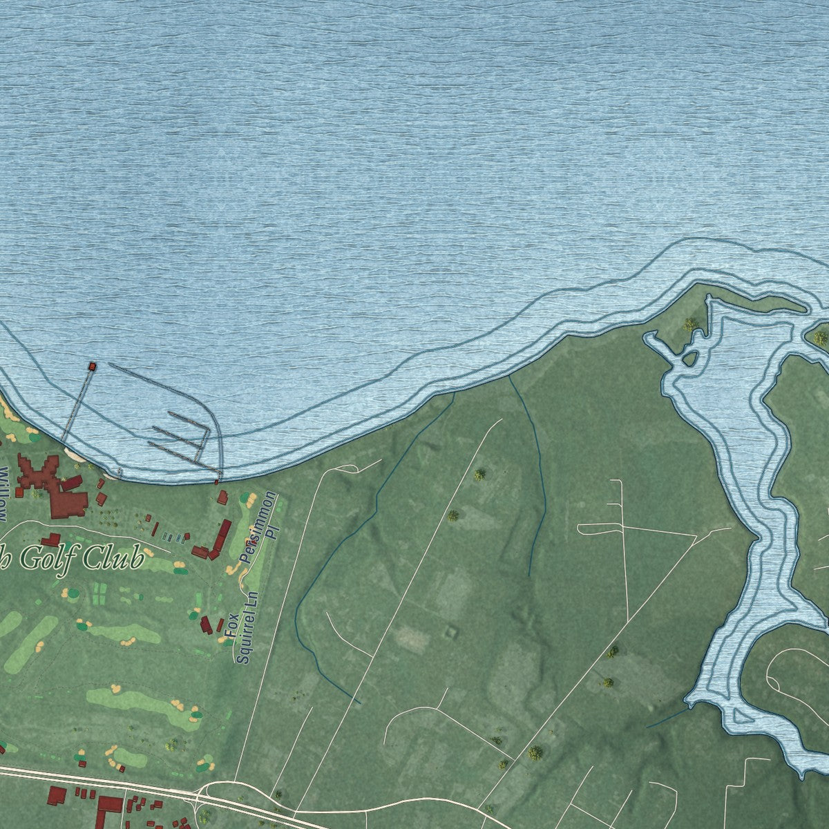 Second close-up of the map of Cambridge, Maryland print showing more streets and buildings