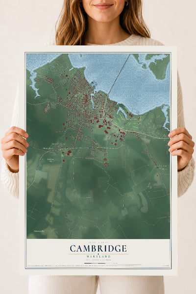 Map of Cambridge, Maryland, 18 x 24 inch unframed archival matte print