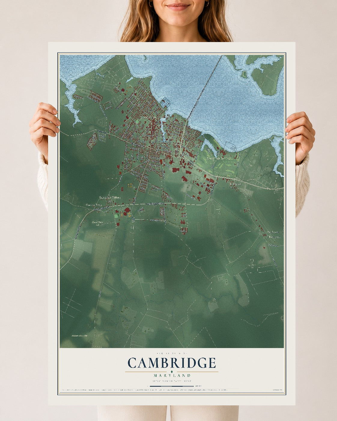 Map of Cambridge, Maryland, 24 x 36 inch unframed archival matte print