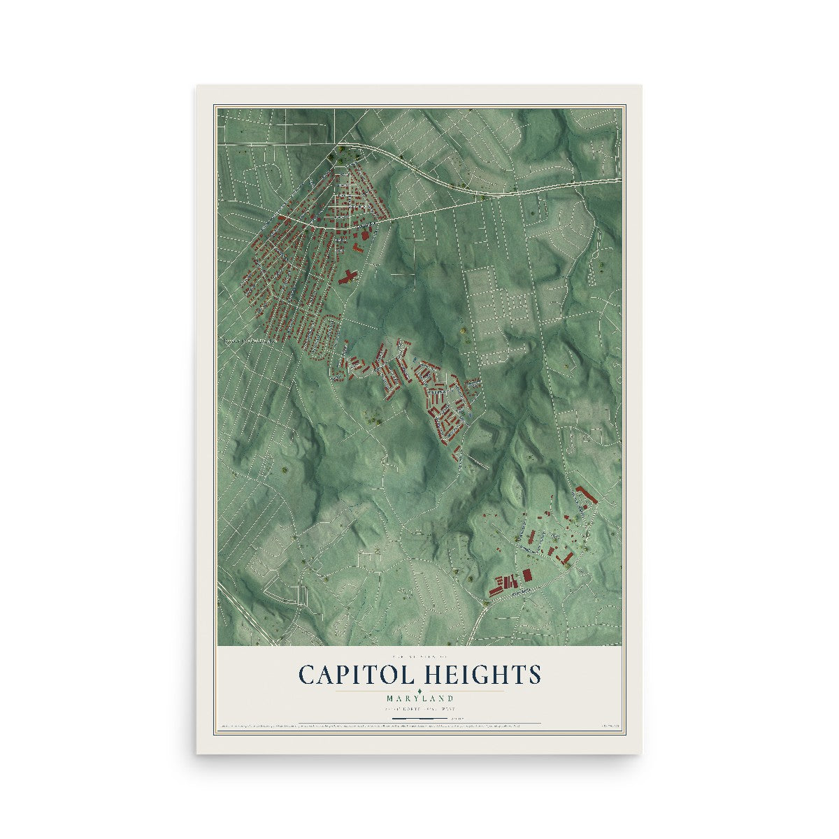 Map of Capitol Heights, Maryland, 12 x 18 inch unframed archival matte print