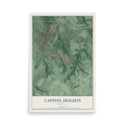 Map of Capitol Heights, Maryland, 12 x 18 inch unframed archival matte print