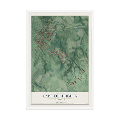 Map of Capitol Heights, Maryland, 12 x 18 inch print in a white wood frame