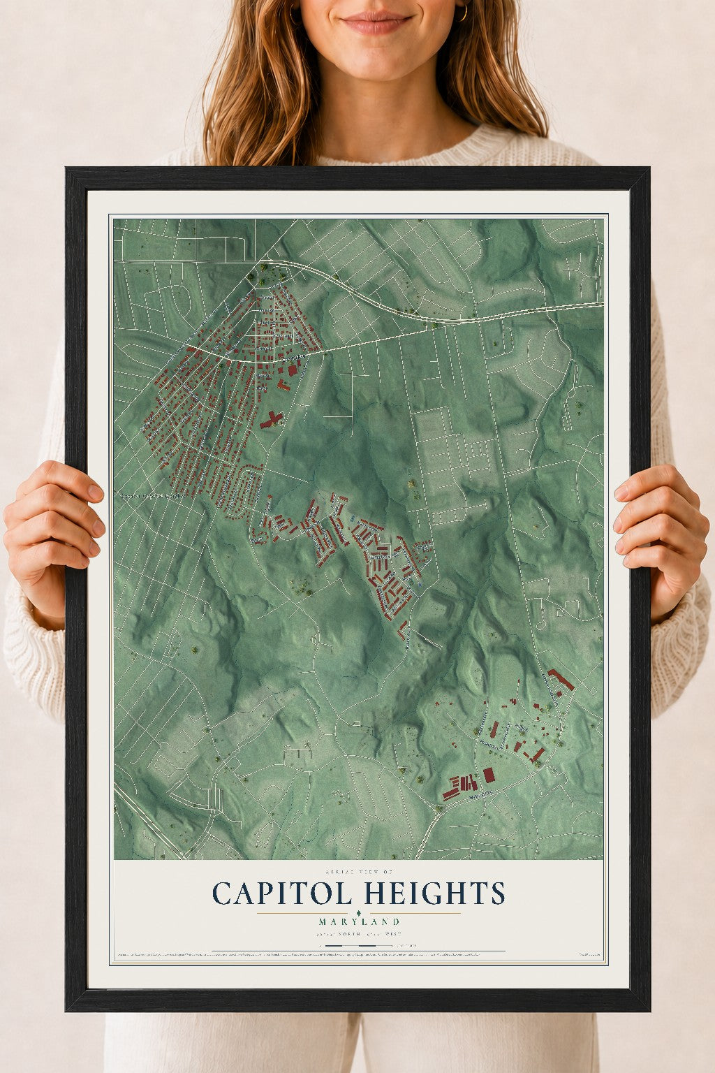 Map of Capitol Heights, Maryland, 18 x 24 inch print in a black wood frame