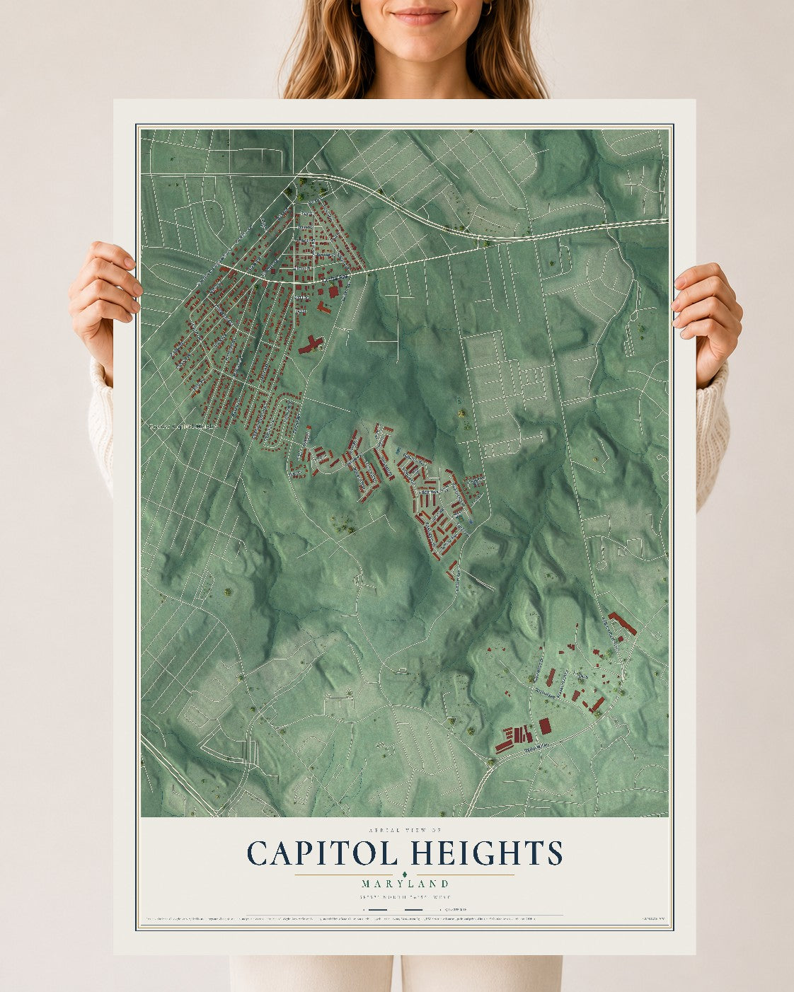 Map of Capitol Heights, Maryland, 24 x 36 inch unframed archival matte print