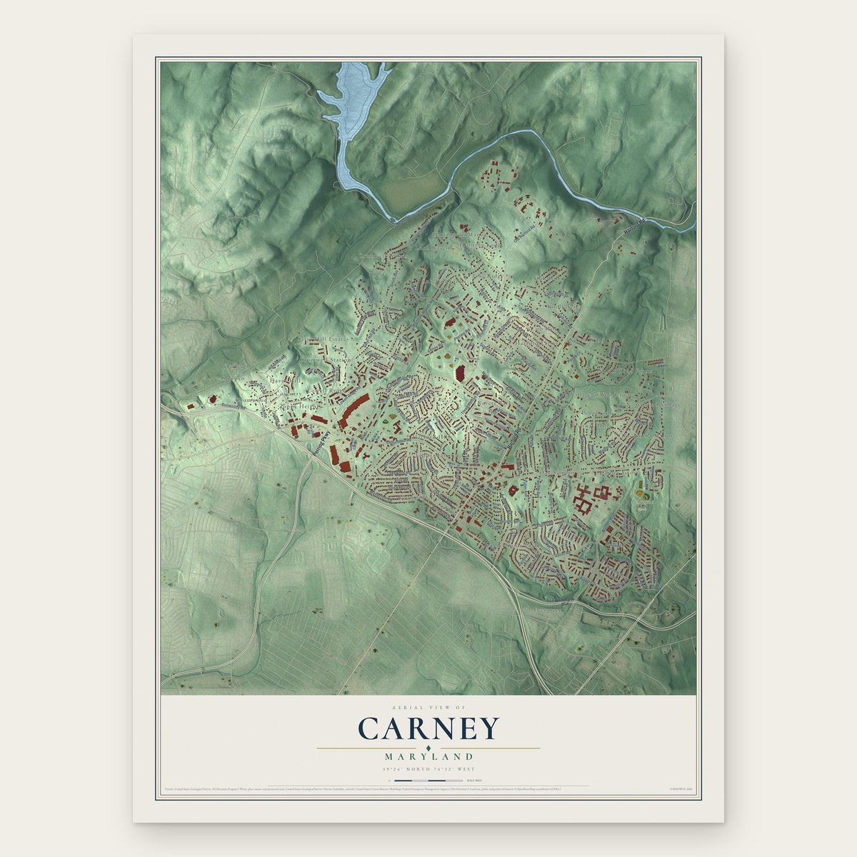 Carney, Maryland map print, the full design