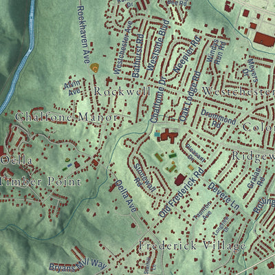 Second close-up of the map of Catonsville, Maryland print showing more streets and buildings