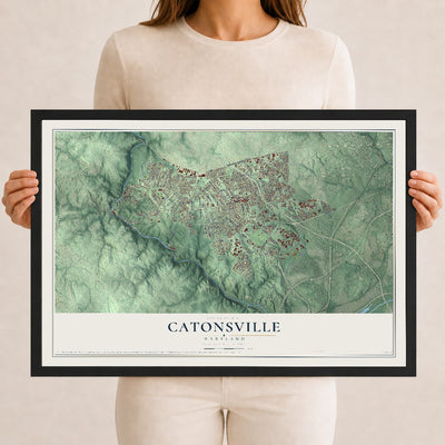 Map of Catonsville, Maryland, 12 x 18 inch print in a black wood frame