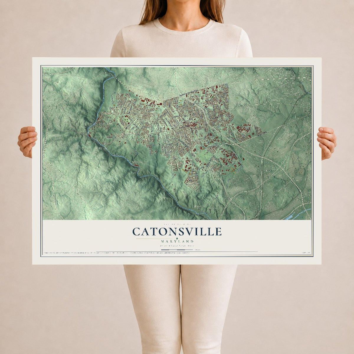 Map of Catonsville, Maryland, 24 x 36 inch unframed archival matte print